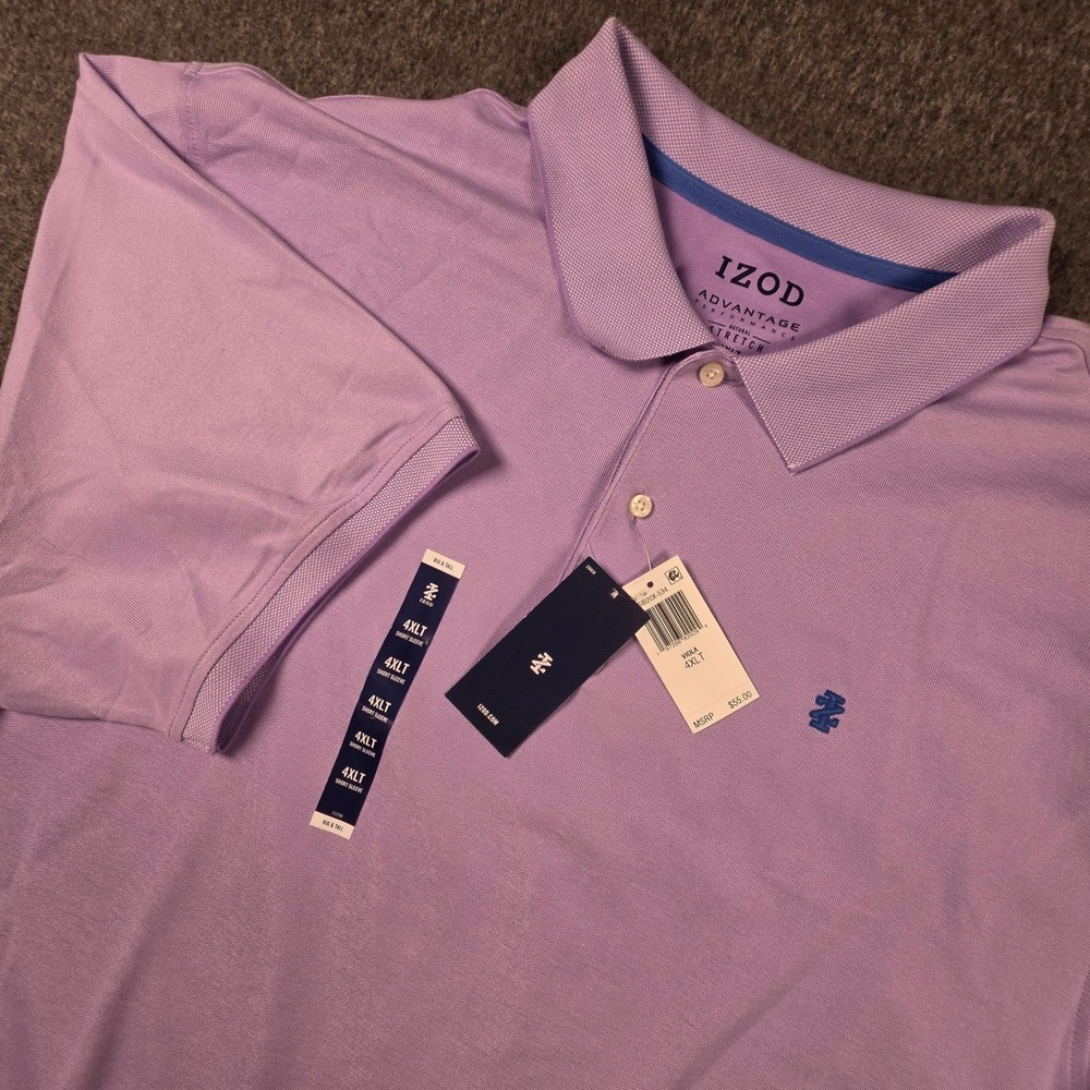 IZOD Advantage Performance Polo Shirt Mens 4XLT Viola Purple Big Stretch NEW